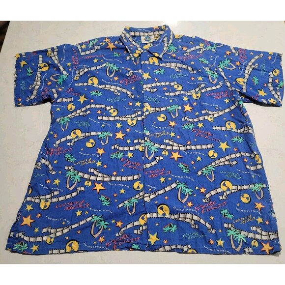 Vintage Universal Studios Hollywood Made In USA Tropical Shirt Blue XXL EUC - Picture 2 of 10